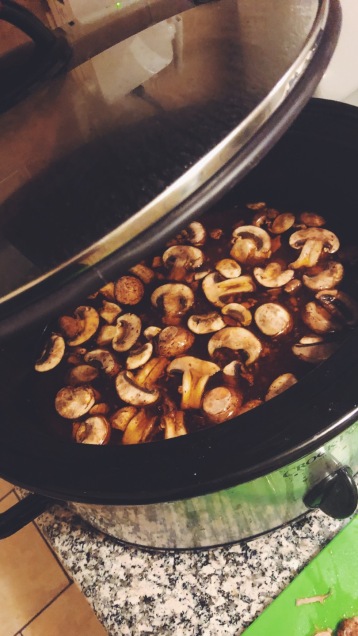 I did a little more than two cups of mushrooms. They hold great flavor with the broth!